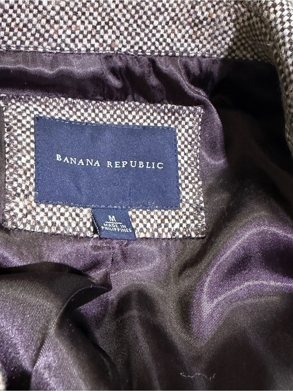 Banana Republic Grey Tweed Wool Blend Short Dark Academia Blazer Size Medium - Picture 2 of 10